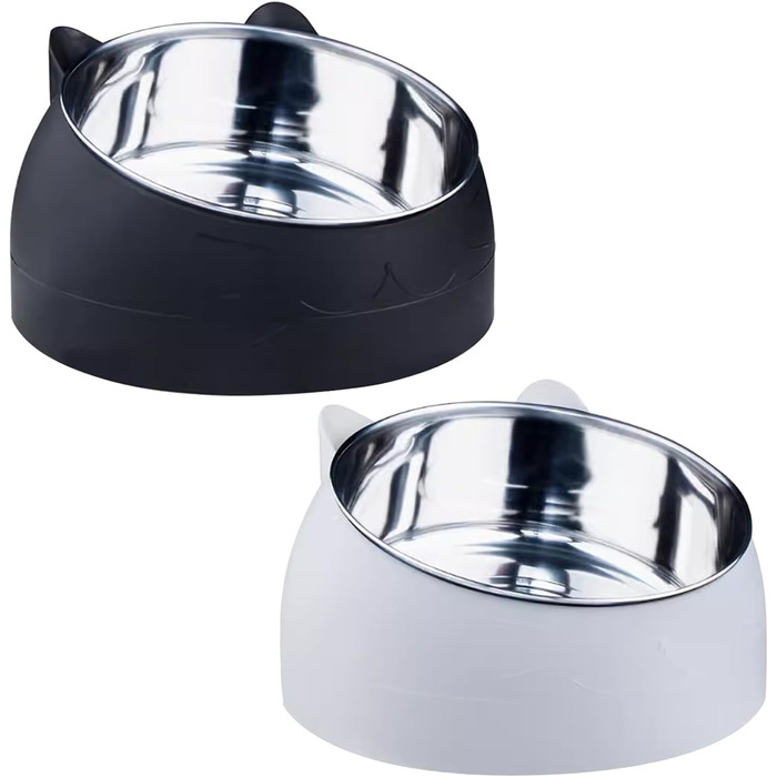 Набір мисок для котів з нержавіючої сталі, 2 шт., нахил 15°, 400 мл, для корму та води, знімні миски для котів та собак