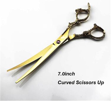 Професійний набір ножиць для стрижки волосся 7 дюймів (4 шт.) з антиковзним ручками 'Дракон', золотий колір. Ідеально підходить для стрижки собак та котів.