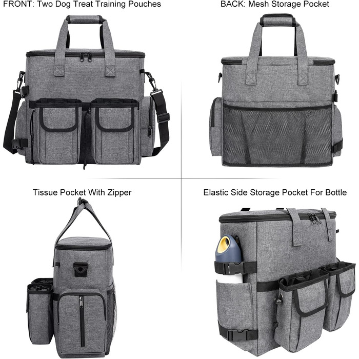 Сумка-переноска для собак Modoker, схвалена авіакомпаніями, органайзер для домашніх тварин з плечовим ременем, 2 контейнери для корму для собак, 2 складні миски для собак, темно-сірий