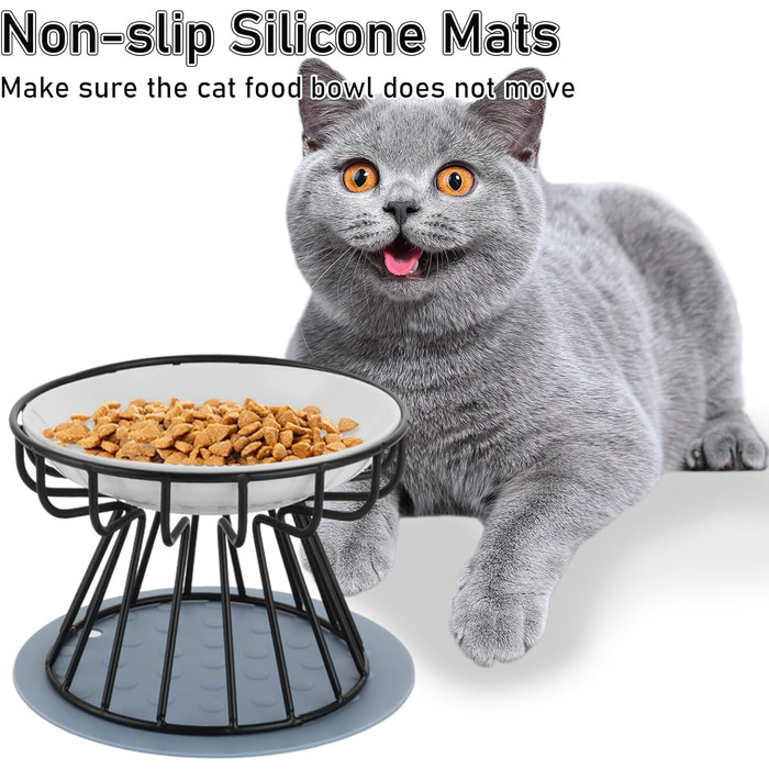 Набір мисок для котів YAYODS 3 шт. з підставкою - керамічні, підняті, з силіконовим килимком, для корму, миски для котів, миски для котів на підставці, стійкі, для миття в посудомийній машині