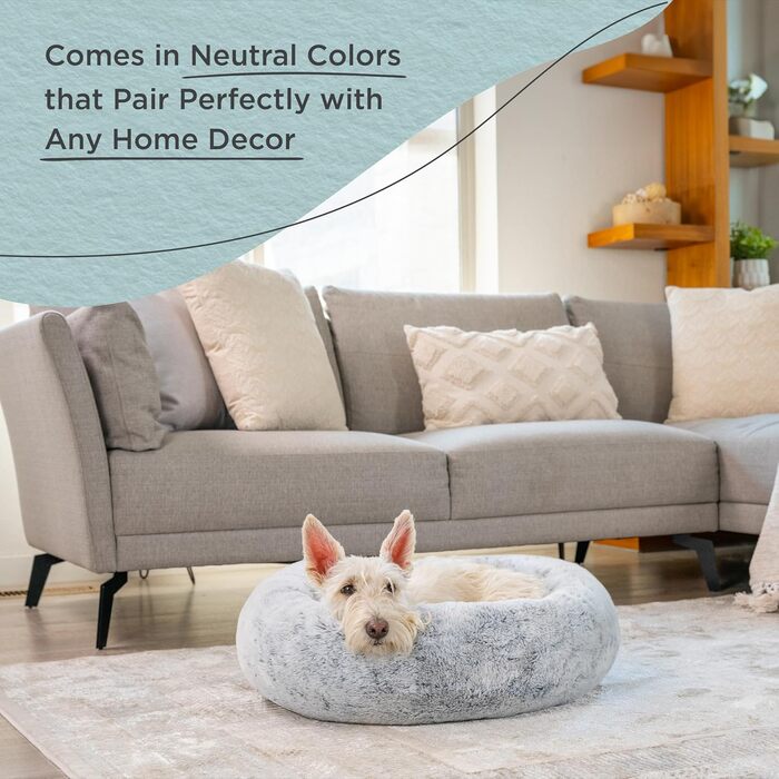 Ліжко-гніздо Sheri SnuggleSoft для собак та котів з м'якої кашемірової вовни, з піною з пам'яті, сірого кольору, 58x58x18 см