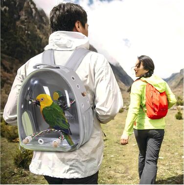 Рюкзак для птахів PETCUTE з дерев'яною жердкою: переноска, транспортна сумка для папуг, сіра
