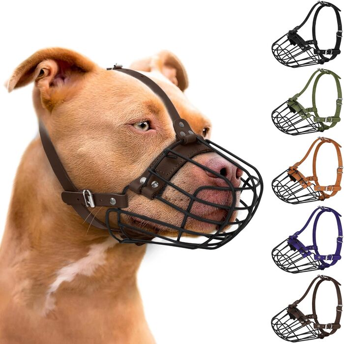 Дротяний намордник для собак Pitbull, Amstaff, Staffordshire Terrier, металевий, дихаючий, безпечний, з регульованими шкіряними ременями, проти укусу, жування та гавкання, фіолетовий