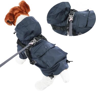 Водонепроникний дощовик для собак, куртка для собак малих та середніх порід, дощовик з кільцем для повідка - Стиль A, темно-синій, розмір S Стиль A темно-синій S