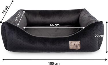 Ліжко для собак | Собаче ліжко з подушкою | М'яке диван-ліжко для маленьких та середніх собак | Розмір M: 75 x 66 x 20 см | Колір: (XL: 100 x 79 см, Вельвет Чорний)