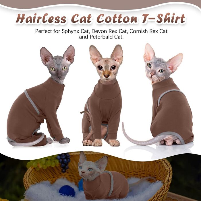 Светр для котів Sphynx, м'який дихаючий костюм для котів з чотирма штанинами, одяг для Cornish Rex, Devon Rex, Peterbald