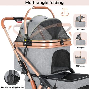 MAMIZO Подвійний візок для собак, переноска для тварин до 15 кг, складний двоярусний візок для собак, котячий візок на 2 яруси з 4 зносостійкими колесами PU, переносна сумка для собак (Сірий)