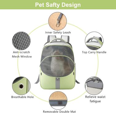 Рюкзак-переноска для тварин Galatée, розширюваний, для котів та маленьких собак (зелений)