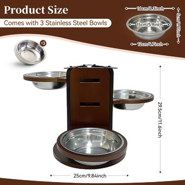 Підвищений годівниця для собак, регульована по висоті, 3-рівнева годівниця для собак, підставка з 3 мисок з нержавіючої сталі, 650 мл, годівниця для собак з антиковзним дном