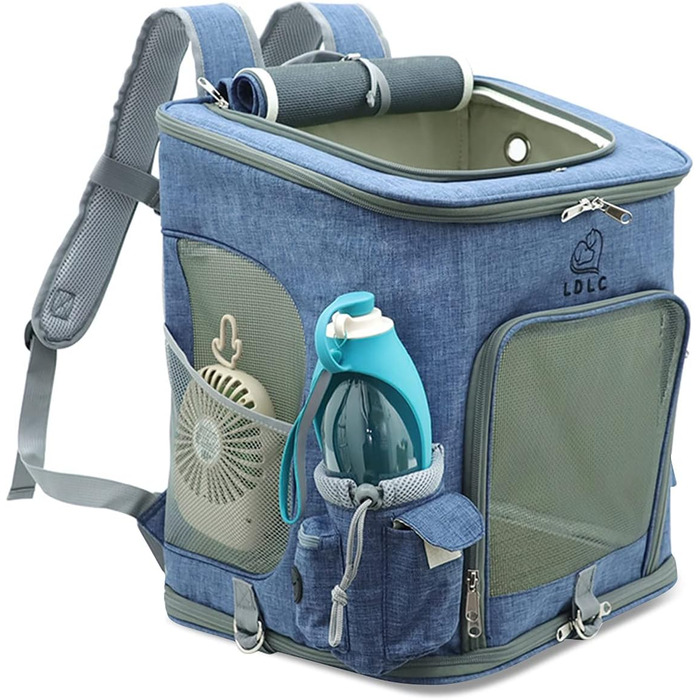 PETCUTE Рюкзак для собак і котів, складаний, з знімним килимком, дихаючий, з регульованими ременями, сумка для подорожей на відкритому повітрі (Темно-синій)