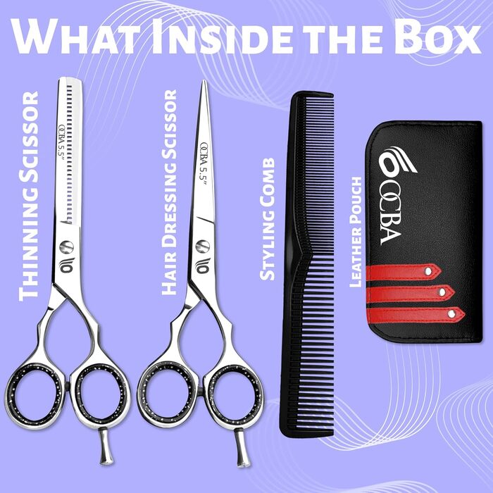 Професійні ножиці для стрижки волосся OCBA 6 дюймів - для перукарів та салонів, для чоловіків та жінок (сріблястий набір)