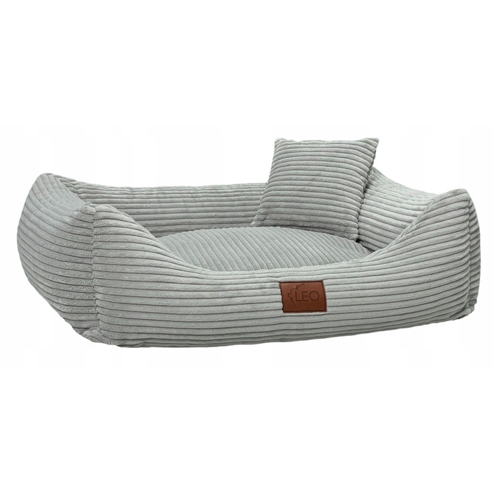Лежанка для собак Leo4dog з вельветовим чохлом, що знімається для прання, сіра, розмір M (80x60 см)