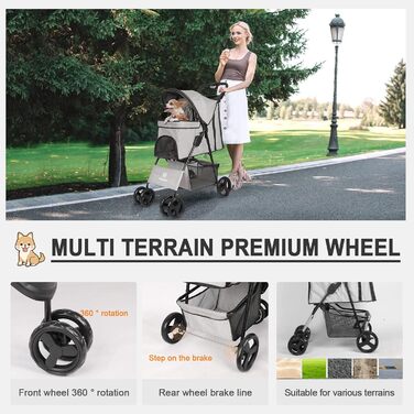 Дитяча коляска для собак та котів, універсальна, 4 колеса, швидко складається, сіра (Qellgrau)