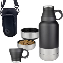 Водяна пляшка для собак TravelBuddy 3-в-1 з мискою та сумкою для перенесення - витоки неможливі, портативна | Поїлка для цуценят та домашніх тварин | Водяні пляшки для собак - подорожі та прогулянки