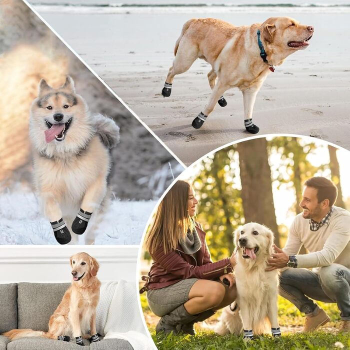 Чоботи для собак AMOMYDOG, 4 шт. Дихаючі, з неслизькою підошвою, регульовані світловідбиваючі застібки-липучки. Підходять для малих, середніх та великих собак (Чорний, L)