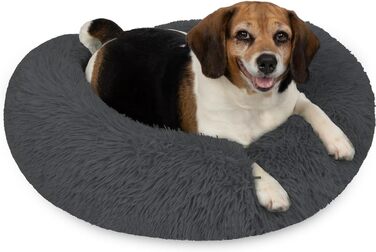 Кругле ліжко для собак Normani - ергономічне, з високим бортиком, 80 см x 80 см x 24 см, колір антрацит