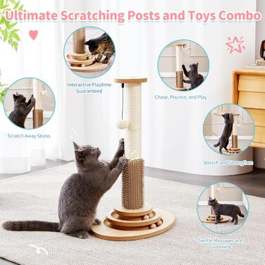 Made4Pets Когтеточка для котів з інтерактивними іграшками, обертовою платформою, треками з кульками та підвішеними м'ячами, ідеальна для домашніх котів