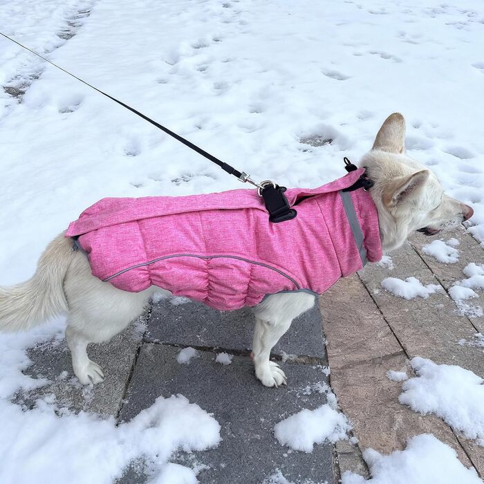 Водонепроникний та вітронепроникний теплий зимовий накид для собак, розмір M (рожевий, XL), з інтегрованою шлейкою, для цуценят та маленьких/великих собак