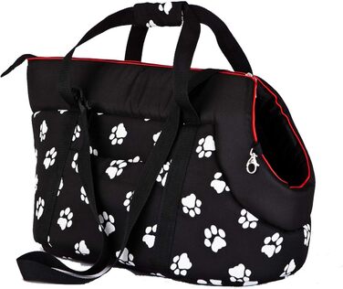 Транспортна сумка для собак і котів, переноска, сумка-переноска для тварин R2 (25 x 43 см), чорна з принтом лапок