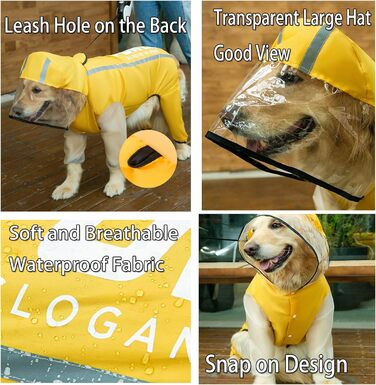 Дощовик для собак з ніжками, дихаючий, водонепроникний, з капюшоном та світловідбиваючими смугами, комбінезон для великих собак, розмір 6XL