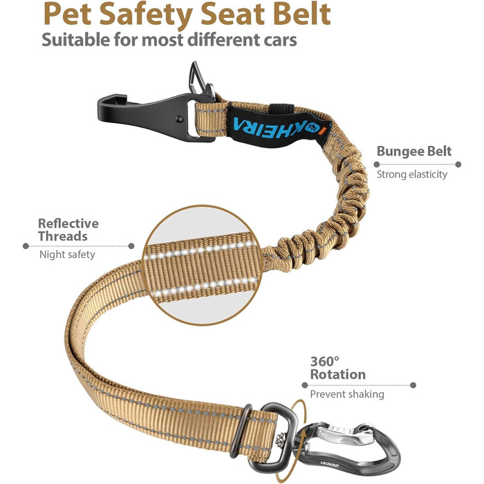 Автомобільний поводок для собак IOKHEIRA, регульований, з універсальним з'єднувачем та фіксатором (оливковий)