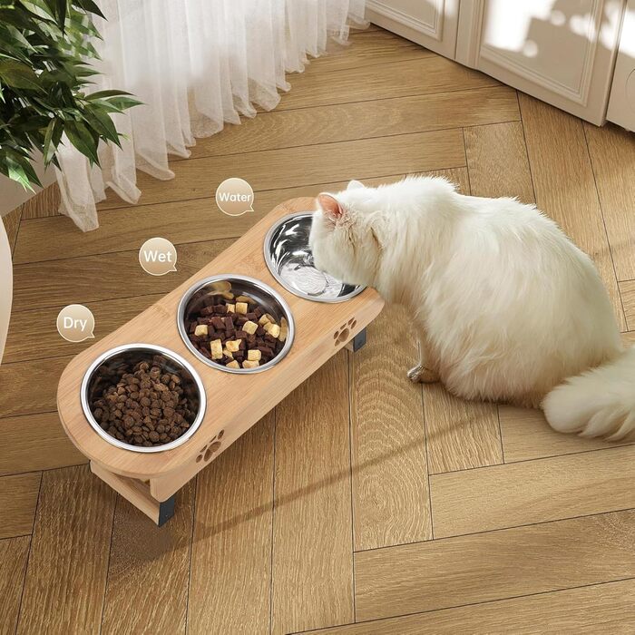 Підвищені годівниці для котів Optyuwah - набір 3 шт. з регулюванням висоти, з нержавіючої сталі, для води та корму, підходять для котів та маленьких собак, жовті