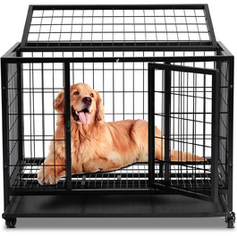 Міцна переносна переноска для собак, 2 двері, фіксуючі колеса, знімний піддон – для середніх та великих собак – чорна (92x62x75 см)