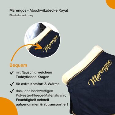 Флісова попона Marengos Royal для коня з хрестоподібними ременями, м'яким коміром, пряжкою на грудях і ременем для хвоста, швидке вбирання вологи, синя, 125 см