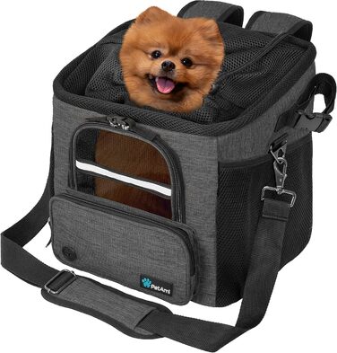 PetAmi Корзина для собак на велосипед, м'яка, з вентиляцією, рюкзак-переноска для собак, корзина на кермо велосипеда, для цуценят, котів, маленьких та середніх собак, автокрісло з ременем безпеки (сірий) (темно-сірий)