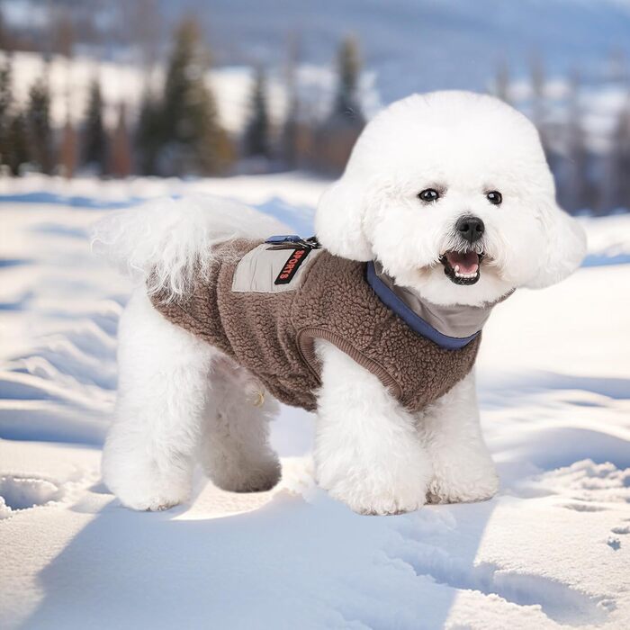 Теплий зимовий жилет для собак FeimaX з флісу, з D-початком, для малих та середніх собак, колір кава