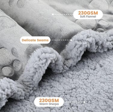 Водонепроникна флісова ковдра для собак PETTOM, двостороння, сіра, 100×70 см