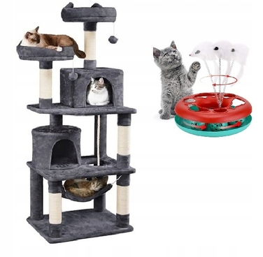 Високий ігровий комплекс для котів: дряпалка-вежа з будиночком та лежаком, 7 рівнів, 158 см + іграшка