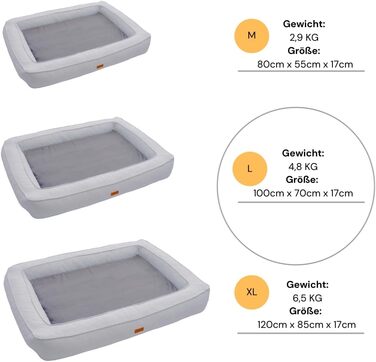 Ортопедичне ліжко для собак Rio, сірого кольору, 100x70x17 см, XL, з Memory Visco-матрацом, нековзне, миється, для великих собак до 35 кг