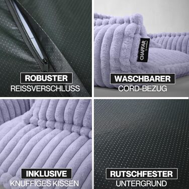 Крісло-лежанка для домашніх тварин Noviclass® Chaffar | Для котів та собак | Ортопедичний матрац | Сучасний стиль, Cord-дизайн, фіолетовий, XL (120 см)