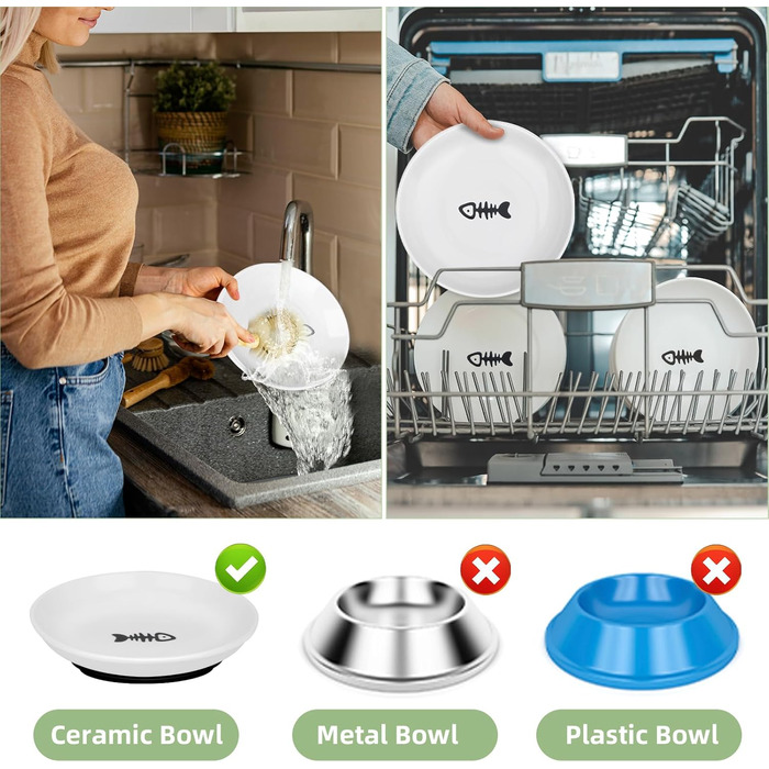 Набір мисок для котів Otauoaea з кераміки (6 шт.) з неслизьким дном, для полегшення втоми вусів, підходять для котів та собак