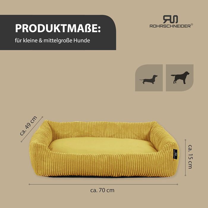 Лежанка для собак Rohrschneider, Cord, жовта, 70x50 см, з подушкою та пакетиками для прибирання