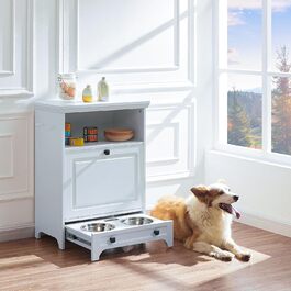 Roomfitters шафа для собак з годівницею, подвійна миска з нержавіючої сталі, кормовий столик з ящиком для зберігання, білий, для котів і собак