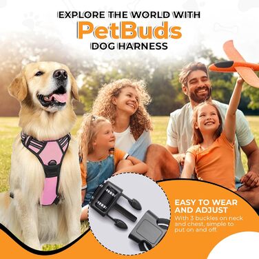 Регульована шлейка для собак PetBuds, з повідцем 1,5 м, дихаюча та міцна, для всіх порід, рожева, розмір M