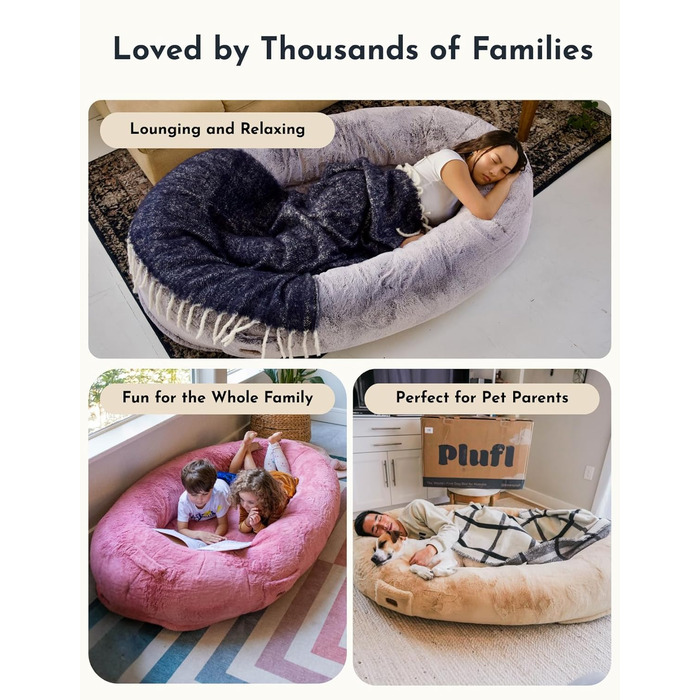 Plufl: Оригінальне ліжко-мішок для людей, дітей та домашніх тварин. Зручне, з Memory Foam, машинне прання, довговічне. Bekannt aus dem Shark Tank.