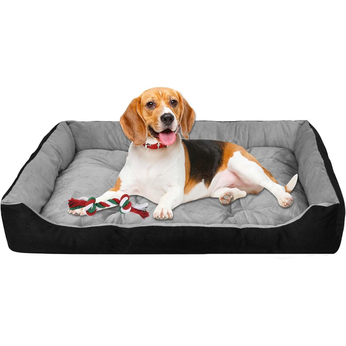 Крісло-ліжко для собак великих порід, м'яке, зручне, чорно-сіре, 90x70 см