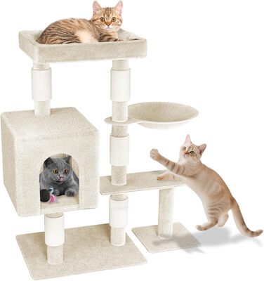 Драбина-кіготь для котів Naizy K1276 XXL, 49x41x93 см, бежева. Драбина з сизалю, кіготь-стійка, будиночок для кота. Активна іграшка для котів, підходить для кількох котів.