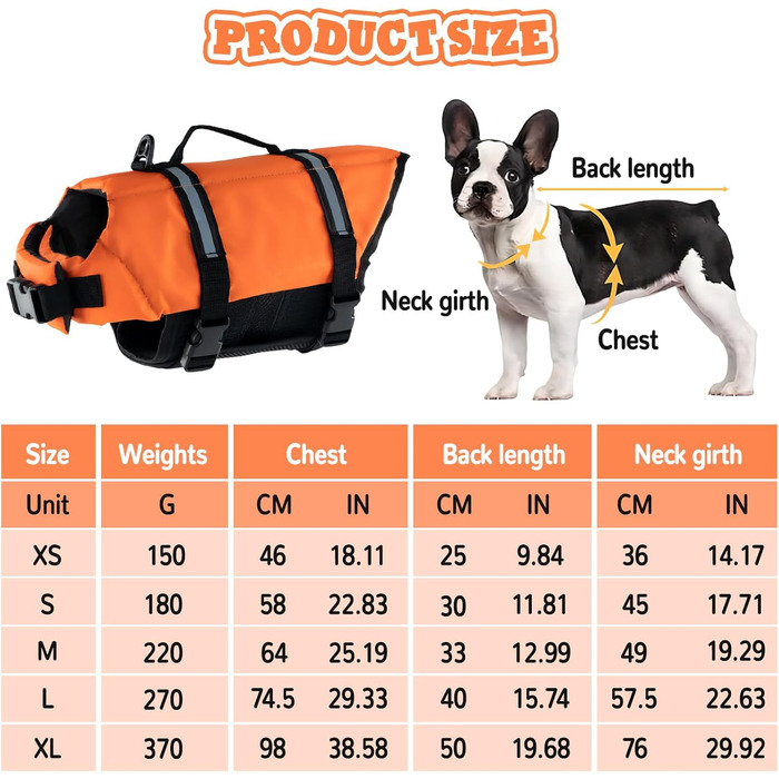Жилет рятувальний для собак FainFun Orange, M, для малих та великих собак, регульований розмір, Ripstop, світловідбивачі