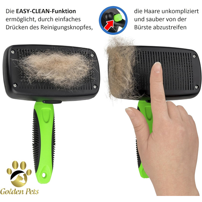 Щітка для собак та котів Golden Pets з автоочищенням. Підходить для короткої та довгої шерсті, для тварин різних розмірів. Швидке очищення та догляд + посібник.