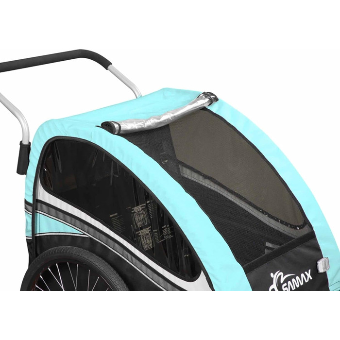SAMAX Fahrradanhänger Jogger 2in1: Дитячий велопричіп-коляска 2в1, 360° обертання, для 2 дітей - Black Edition Turquoise