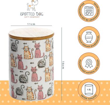 Набір контейнерів для зберігання SPOTTED DOG GIFT COMPANY з кераміки з кришкою, 3 шт. (1.2 л, котячий мотив)