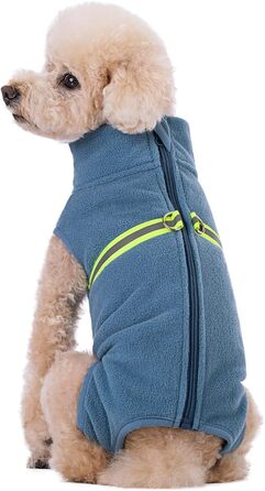 Теплий собачий светр з флісу та світловідбиваючою жилеткою (XXL, Haze Blue)