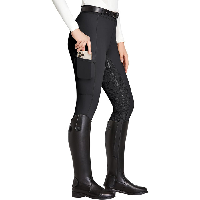 Легінси для їзди верхи FitsT4 з силіконовим покриттям, кишенею для телефону та петлями для ременя - чорний, розмір S