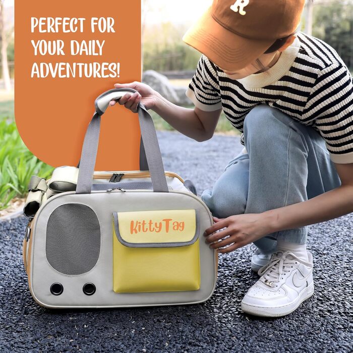 Сумка-переноска для тварин, цуценят, маленьких собак, котів, водонепроникна, преміум-шкіра PU, для прогулянок, подорожей, активного відпочинку, шопінгу (Жовта)