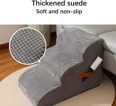 Сходинка для собак маленьких порід, плюшевий чохол, сходи для домашніх тварин, котяча сходинка, пандус для собак до ліжка, дивану, авто, неслизька, з невеликим нахилом (Бежевий, 48*40*30см, 2)