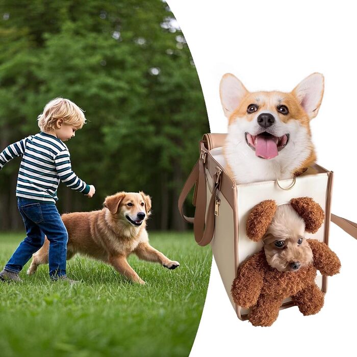 Модна сумка-переноска для собак та котів, з PU-шкіри, 38x29x18.5 см, Хакі